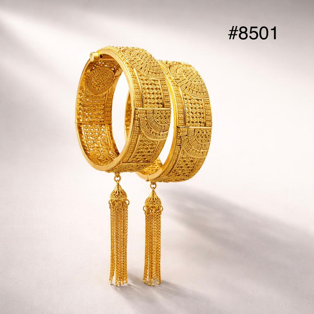 Royal Filigree Gold Bangles with Traditional Tassel Drops PMJ Model no - 8501