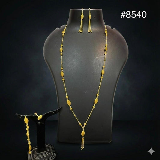Gold Plated LONG NECKLACE 5 Grammes Gold Plated Jewellery Set PMJ Model No : 8540