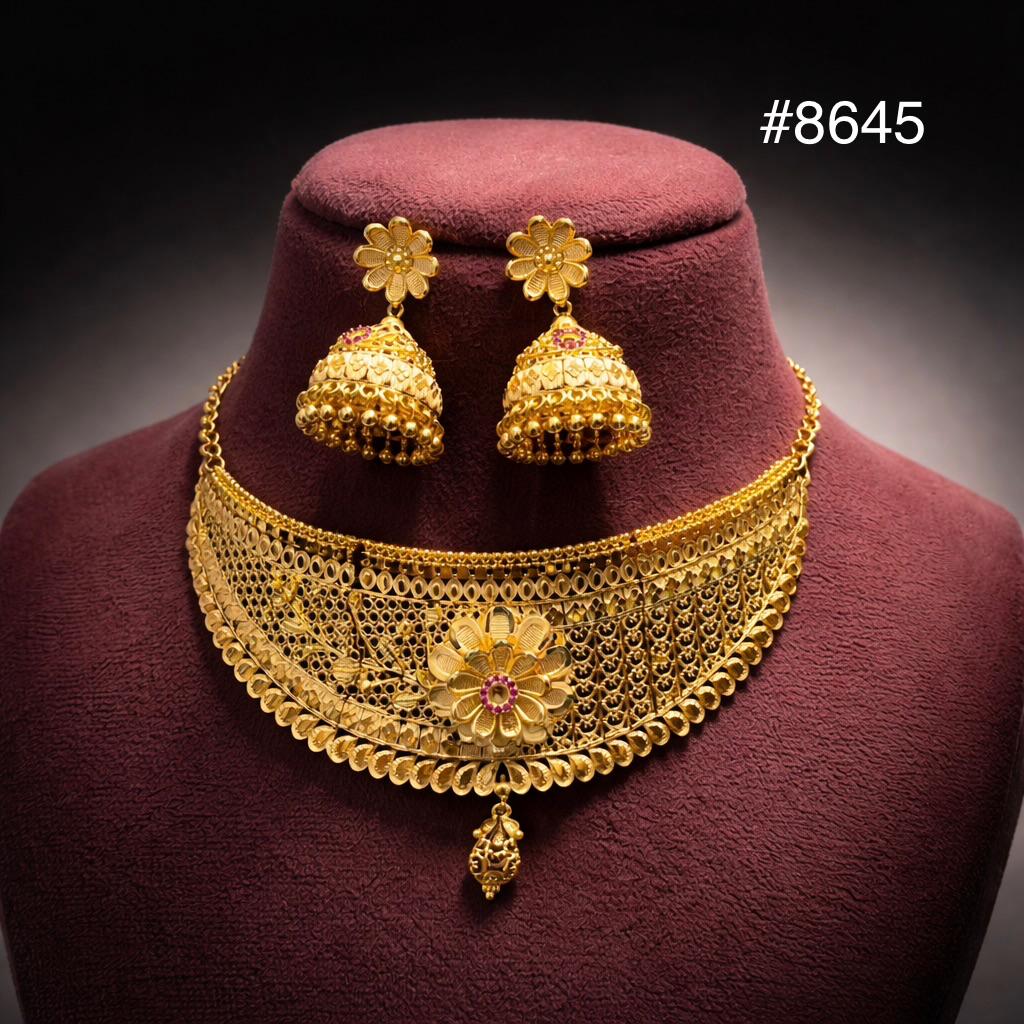 Gold Plated Floral choker necklace set Jewellery PMJ Model No : 8645
