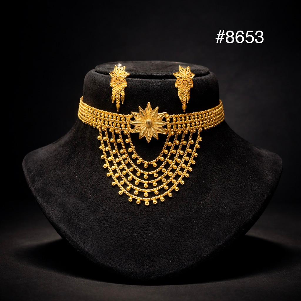 Gold Plated Short Necklace 5 Gram Gold Plated Jewellery PMJ Model No : 8653