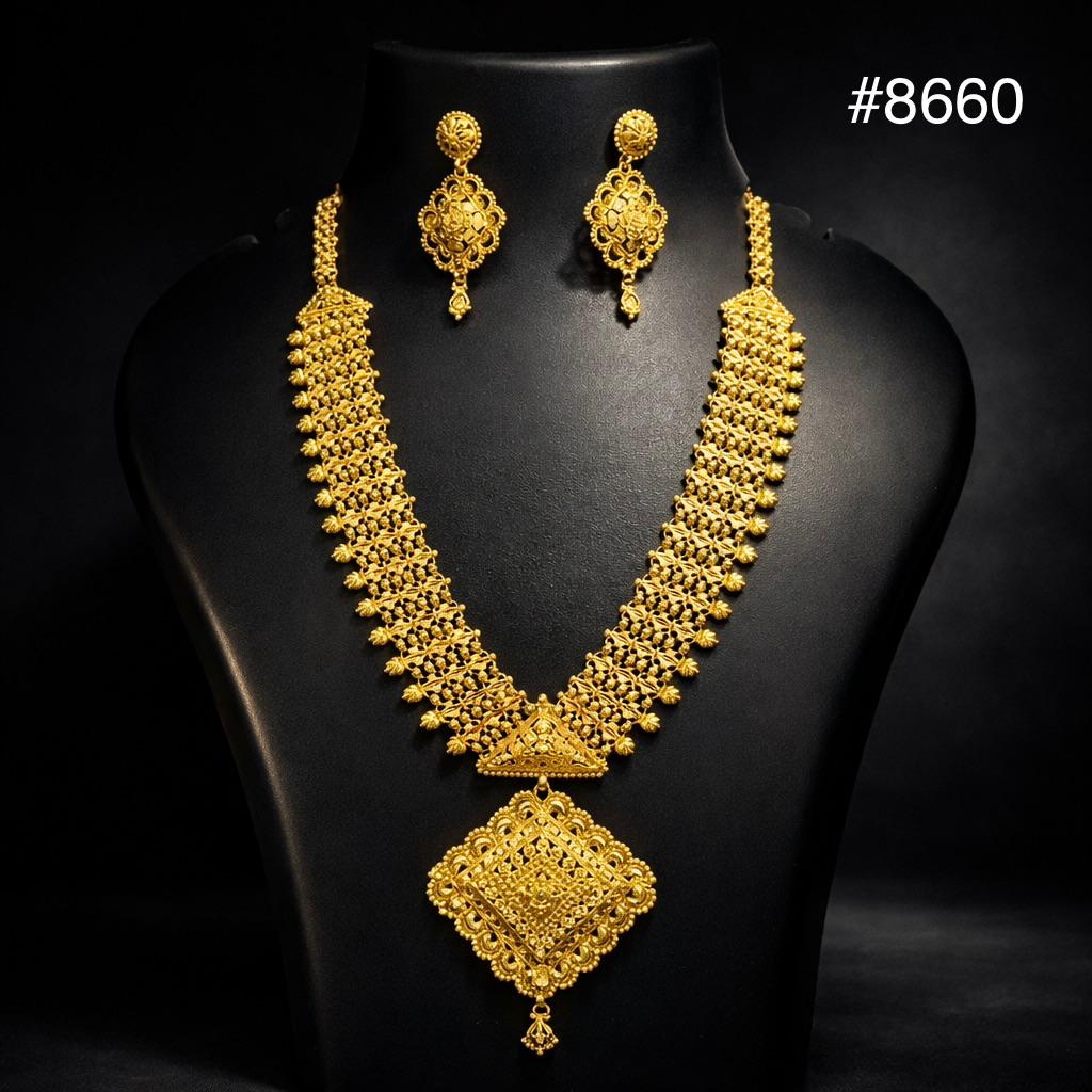 Gold Plated LONG NECKLACE 5 Gram Gold Plated Jewellery PMJ Model No : 8660