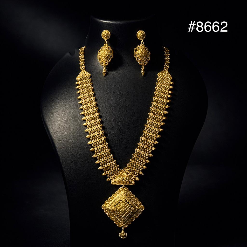 Gold Plated LONG NECKLACE 5 Gram Gold Plated Jewellery PMJ Model No : 8662