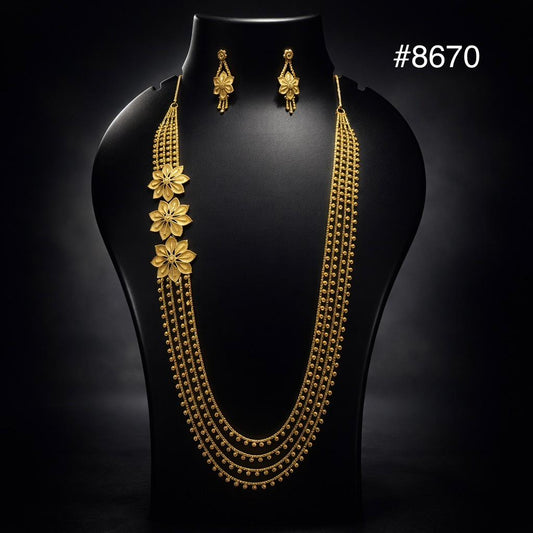 Gold Plated LONG NECKLACE 5 Gram Gold Plated Jewellery PMJ Model No : 8670