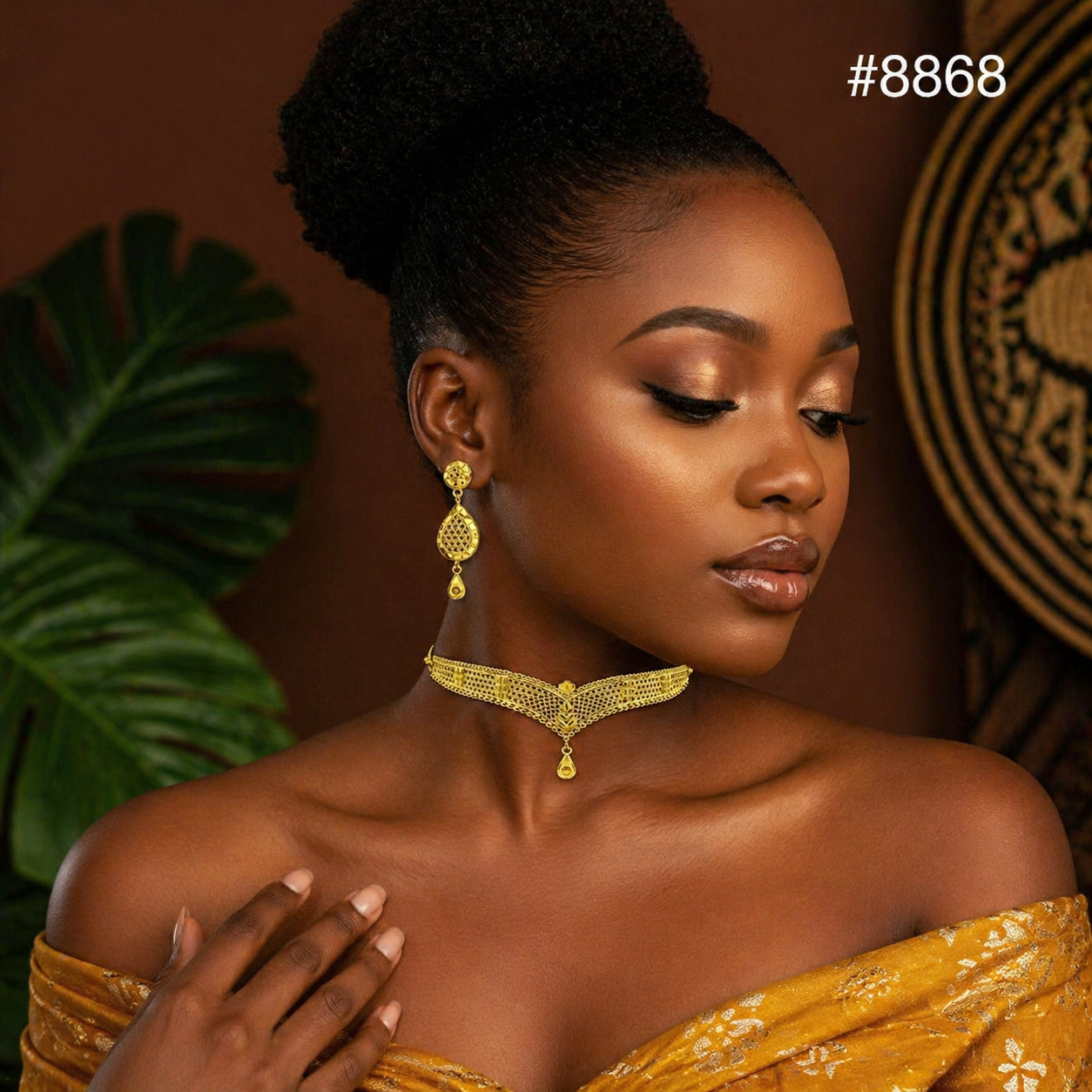 Gold Plated Bridal Short Necklace Set, PMJ Model No: 8868