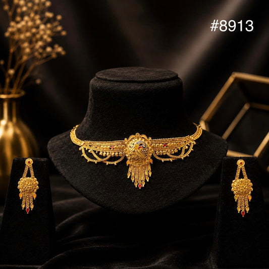 Gold Plated Bridal Short Necklace Set, PMJ Model No: 8913
