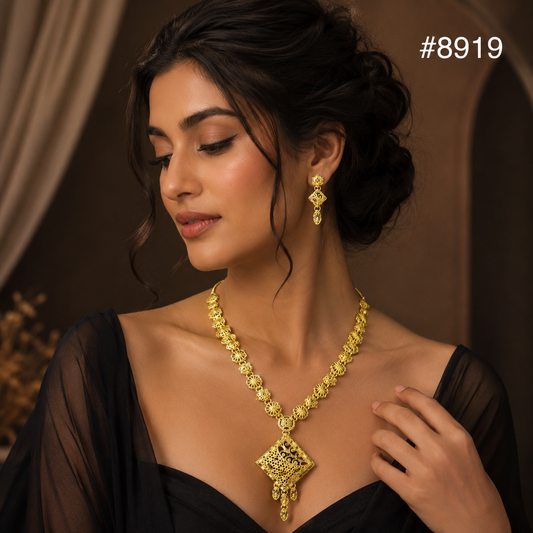 Gold Plated LONG NECKLACE 5 Gram Gold Plated Jewellery PMJ Model No : 8919
