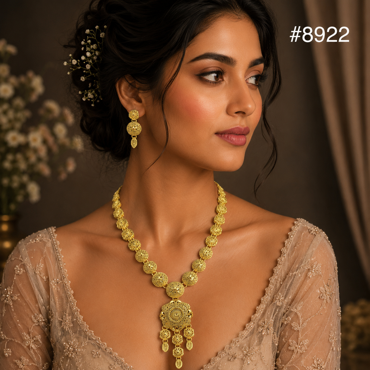 Gold Plated LONG NECKLACE 5 Gram Gold Plated Jewellery PMJ Model No : 8922
