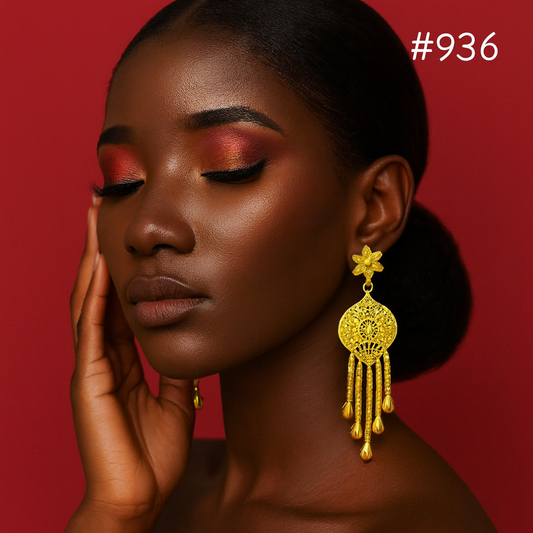 PMJ Trendy Gold Plated Beautiful Earrings with Finger Rings Set Junk Jewelry Sale MODEL : 936