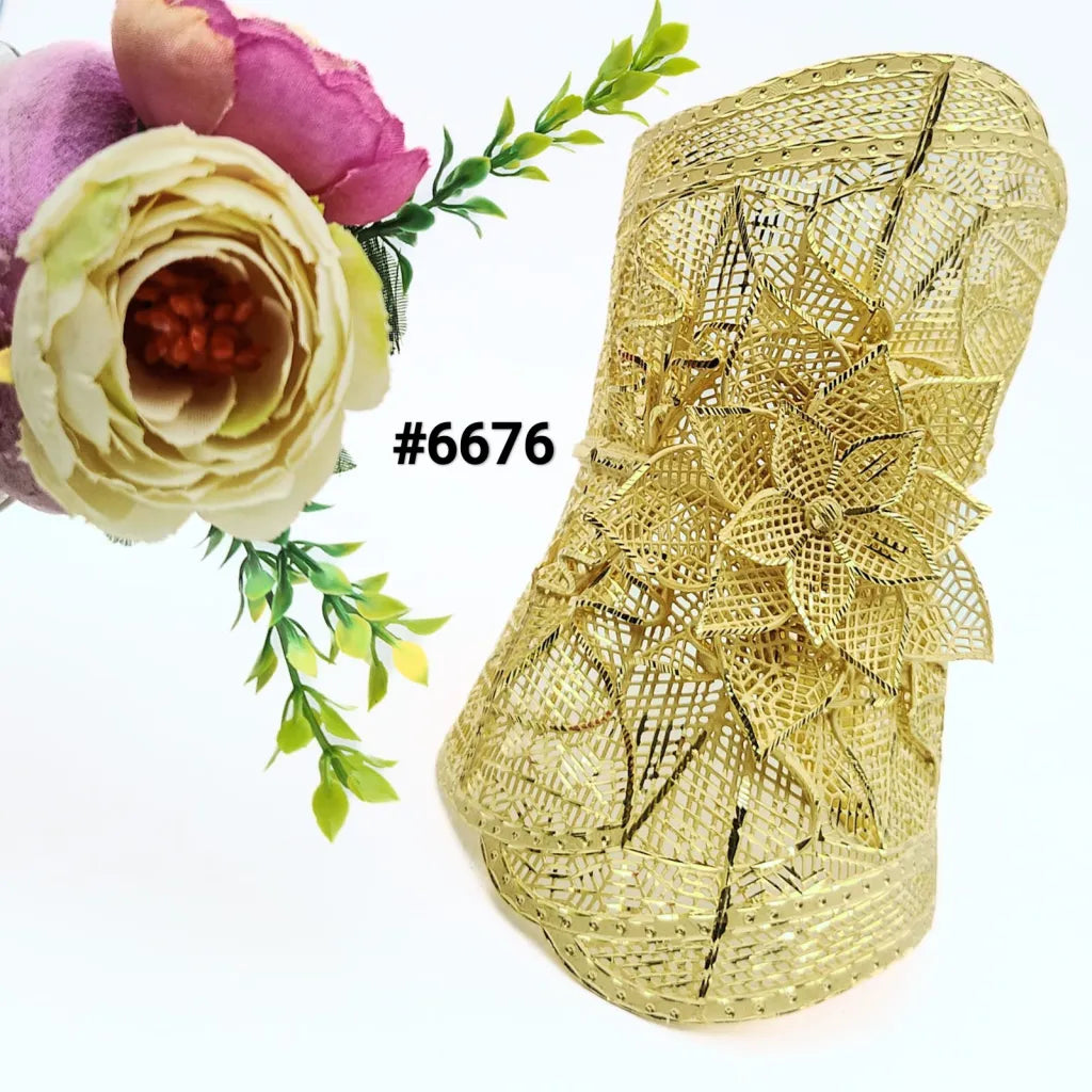 Gold Plated Adjustable Broad Bracelet Flower Design Style Jewelry Sale MODEL : 6676