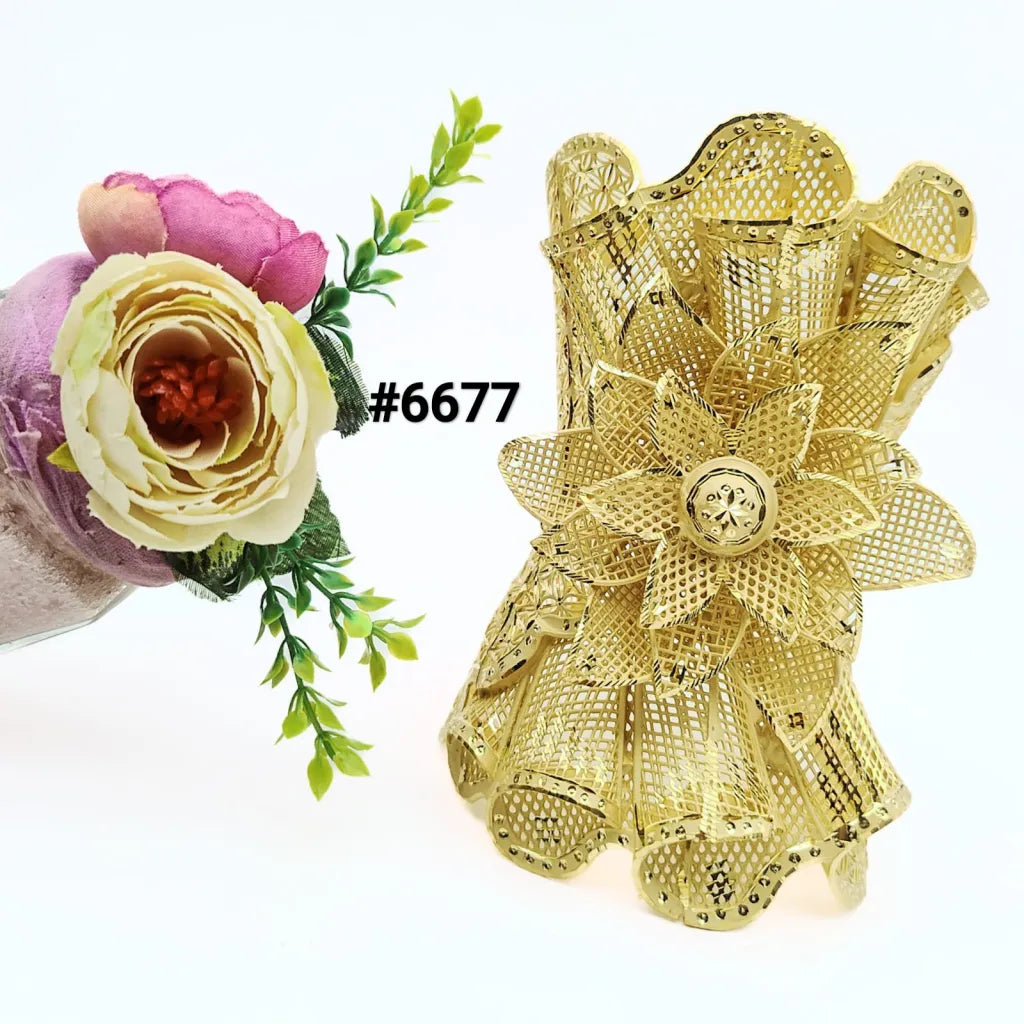 Gold Plated Adjustable Broad Bracelet Flower Design Style Jewelry Sale Model No: 6677