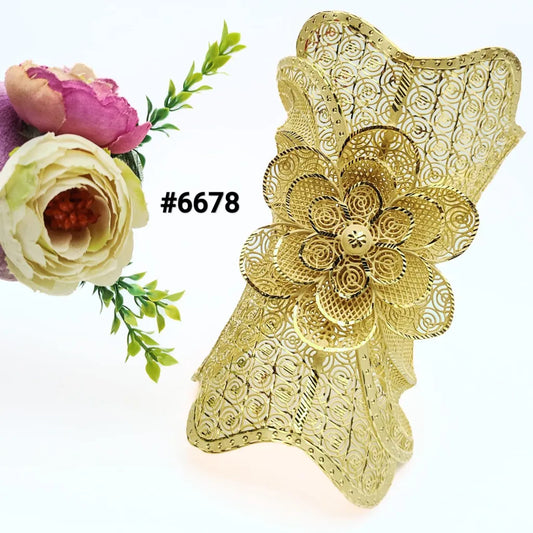 Gold Plated Adjustable Broad Bracelet Flower Design Style Jewelry Sale MODEL : 6678