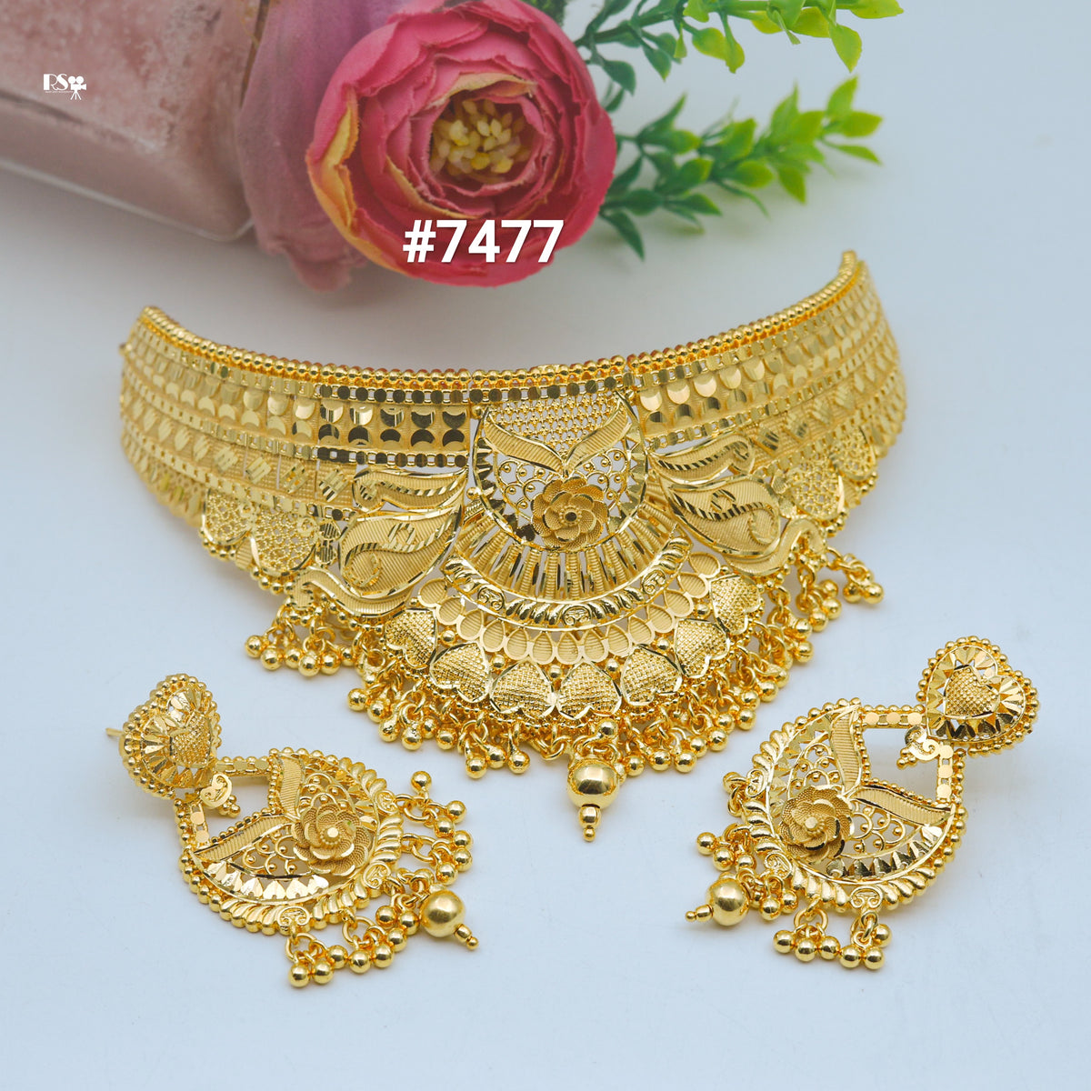 Gold Plated Short Necklace 1 Gram Gold Plated Jewellery PMJ Model No : 7477