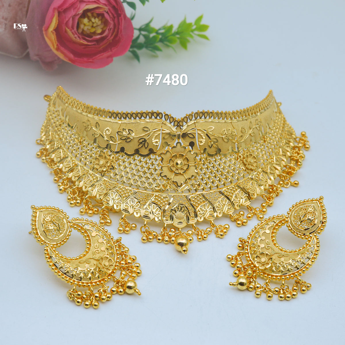 Gold Plated Short Necklace 1 Gram Gold Plated Jewellery PMJ Model No : 7480