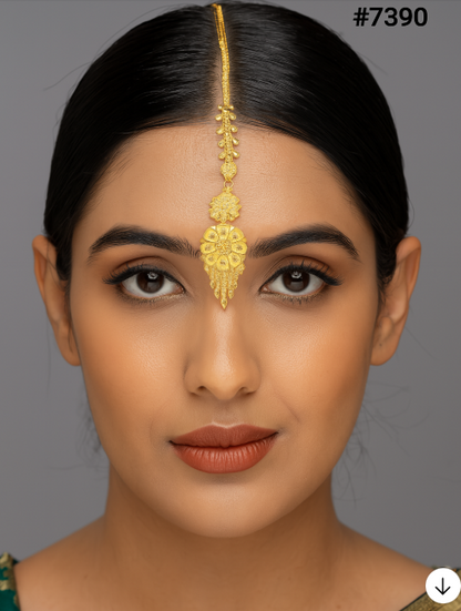 Gold Plated Head Chain ( Maang Tika ) PMJ Model No : 7390