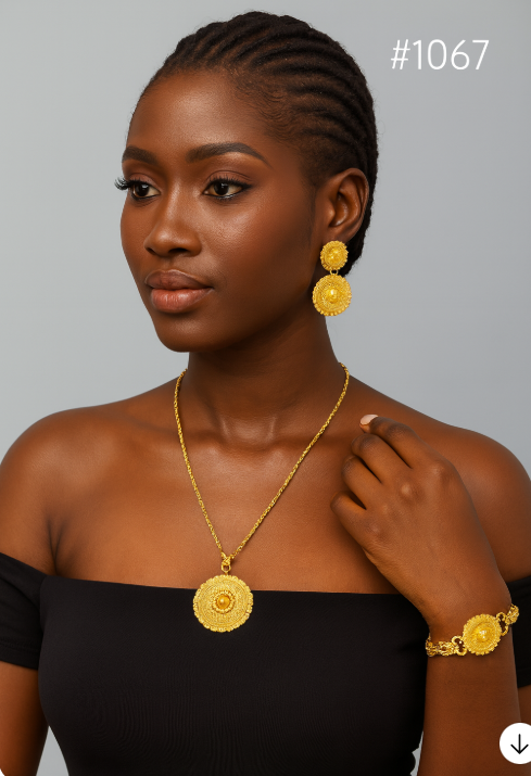 PMJ Resplendent Gold Plated Beautiful Pendant Sets with Bracelet and Earrings Model No: 1067