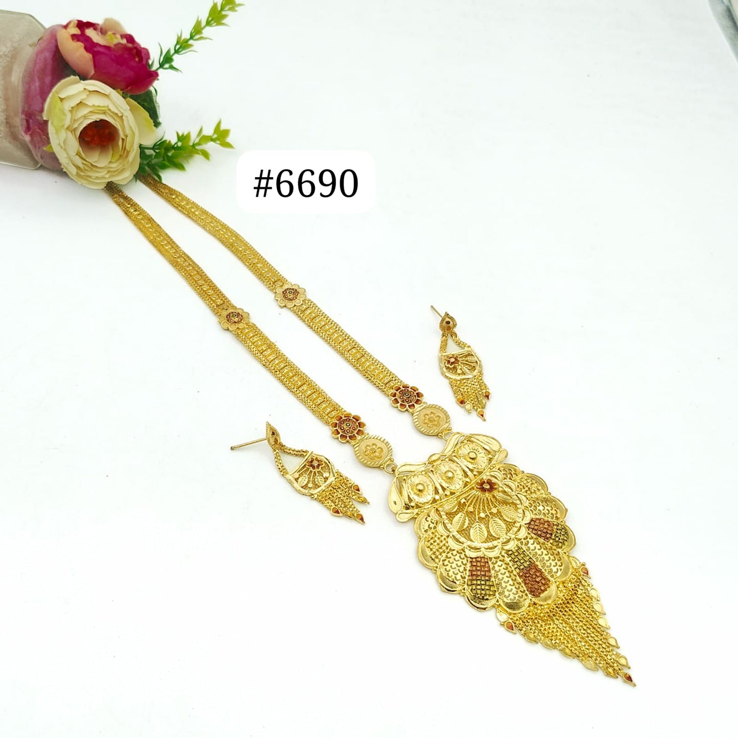 Exclusive Gold Plated Long Necklace Set, PMJ Model No: 6690