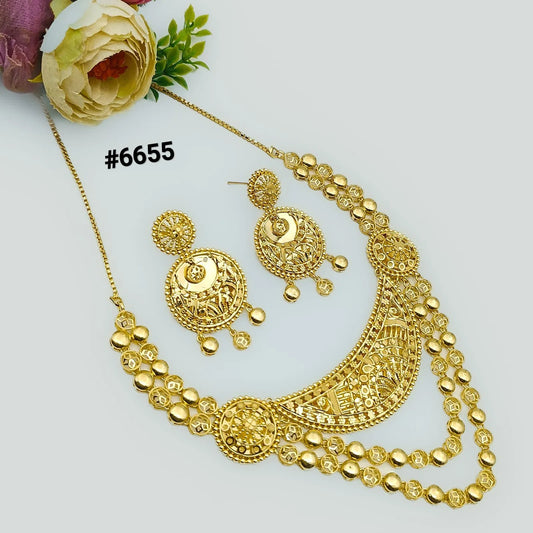 Gold Plated Bridal Short  Necklace Set, PMJ Model No: 6655