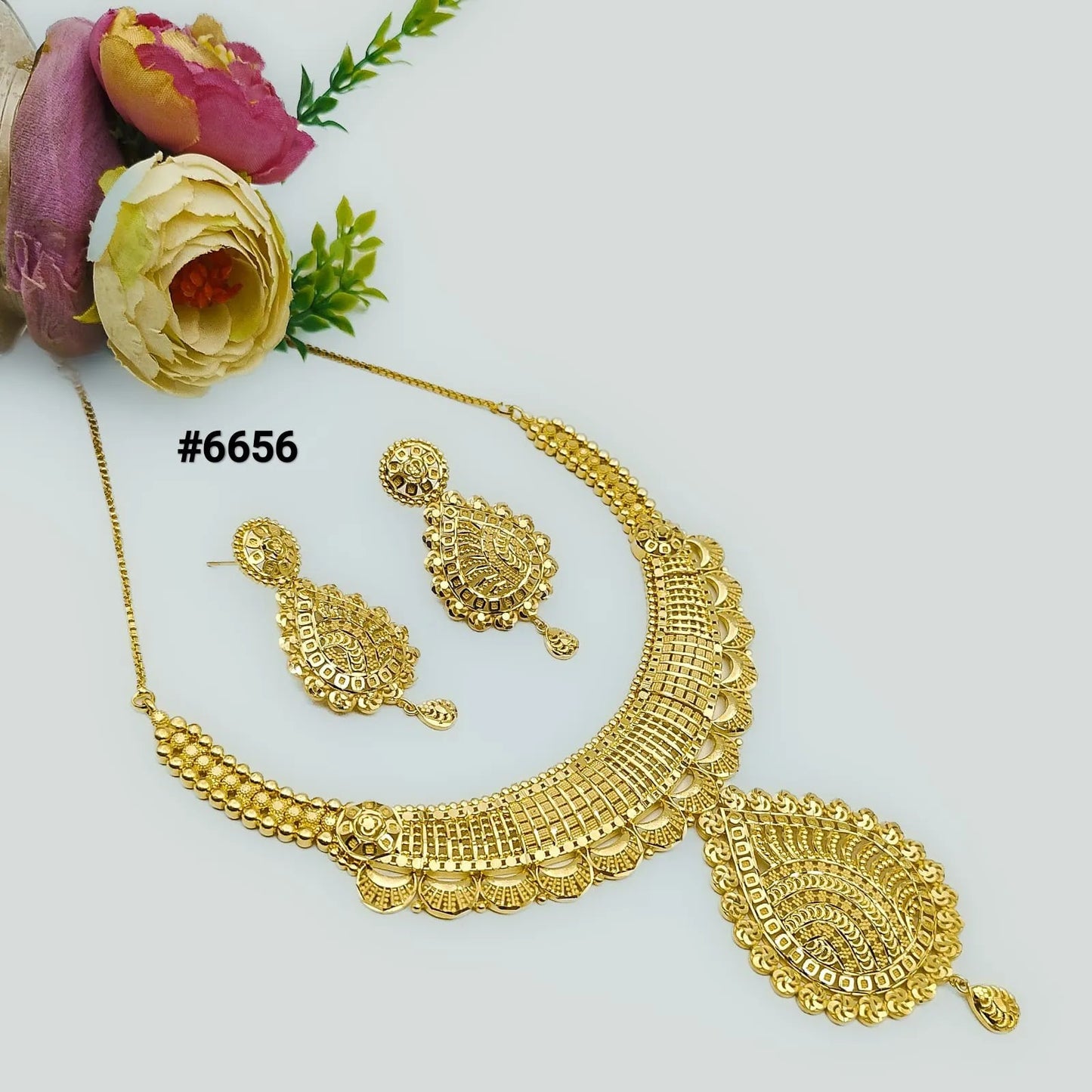 Gold Plated Bridal Short  Necklace Set, PMJ Model No: 6656