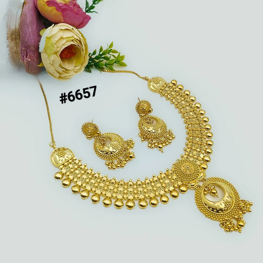 Gold Plated Bridal Short  Necklace Set, PMJ Model No: 6657