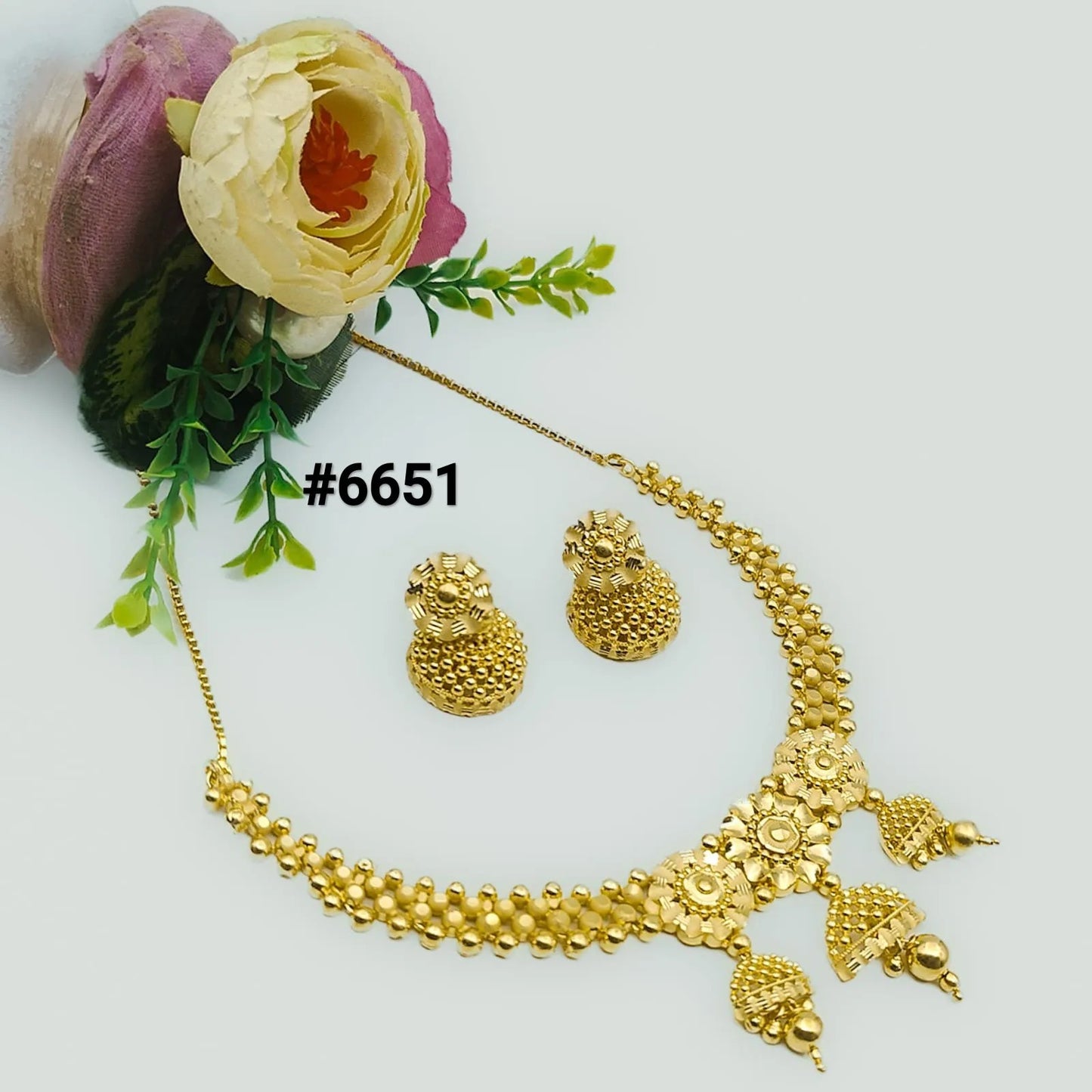 Gold Plated Bridal Short  Necklace Set, PMJ Model No: 6651