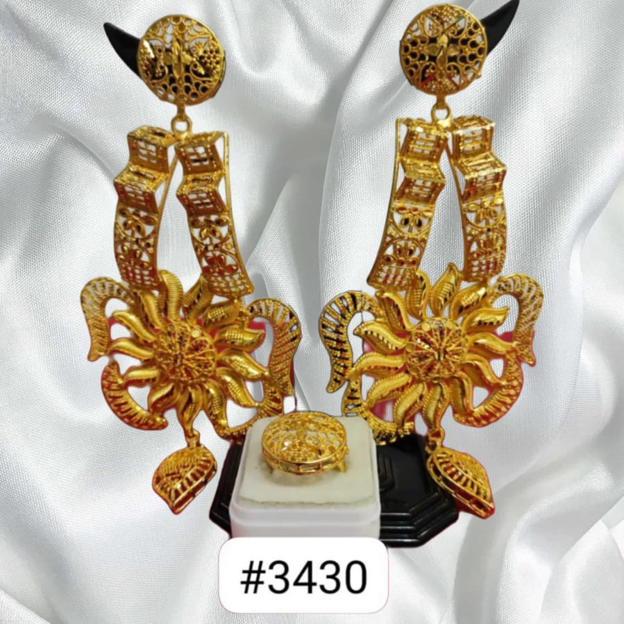 Gold Plated Designer Earrings Combo Finger Ring, PMJ Model No: 3430