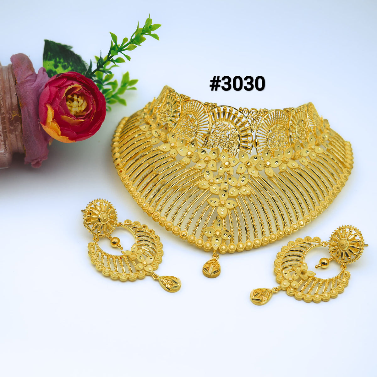 Gold Plated Short Necklace 1 Gram Gold Plated Jewellery PMJ Model No : 3030