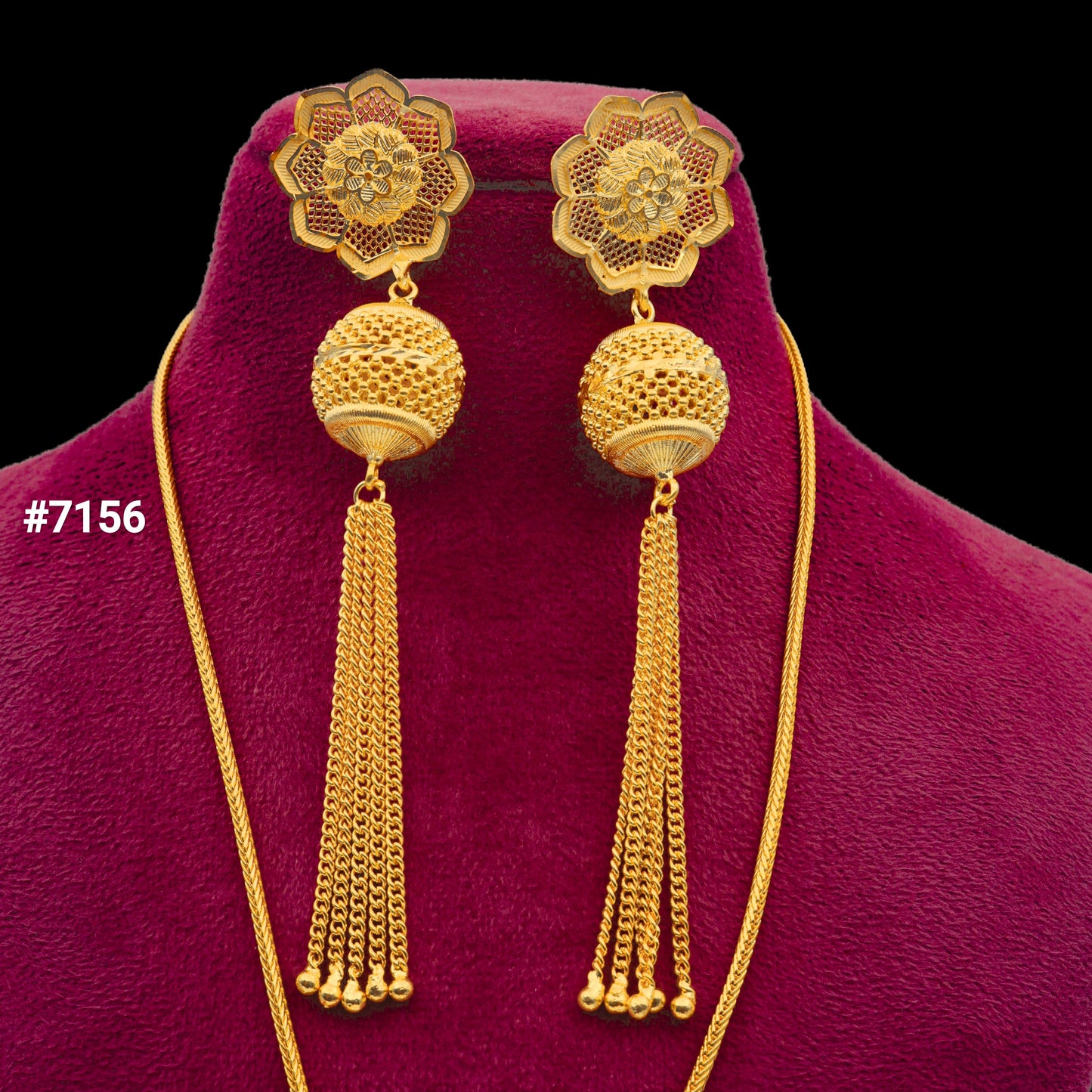 Gold Plated Long Necklace 1 Gram Gold Plated Jewellery PMJ Model No : 7156