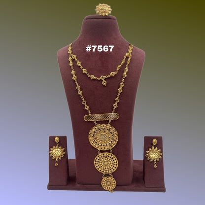 Gold Plated Hand Made Jewelry Long Necklace Set, PMJ Model No: 7567