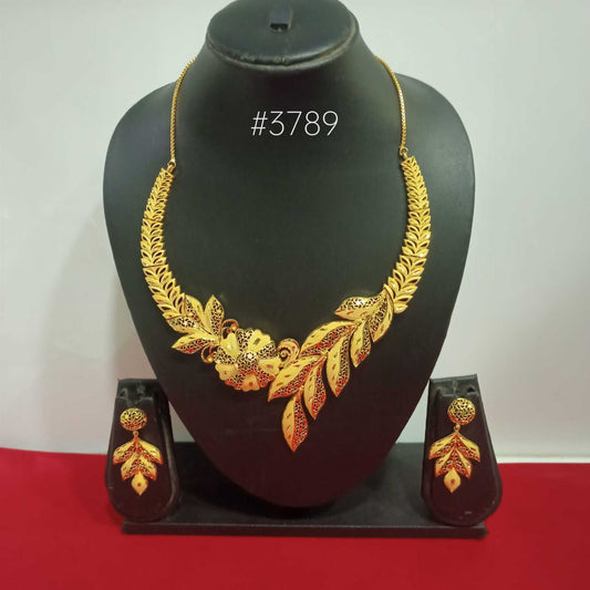 Gold Plated Bridal Short  Necklace Set, PMJ Model No: 3789