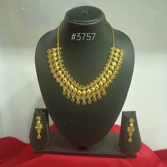 Gold Plated Bridal Short  Necklace Set, PMJ Model No: 3757