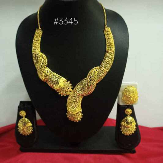 Gold Plated Hand Made Short Necklace Set, PMJ Model No: 3345