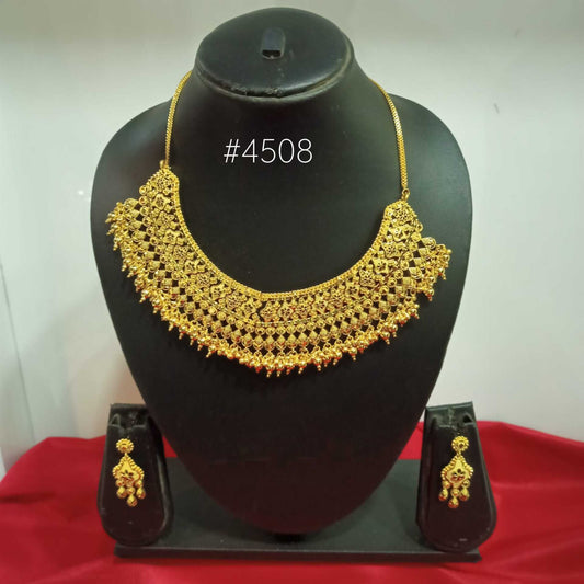 Gold Plated Bridal Short Necklace Set, PMJ Model No: 4508