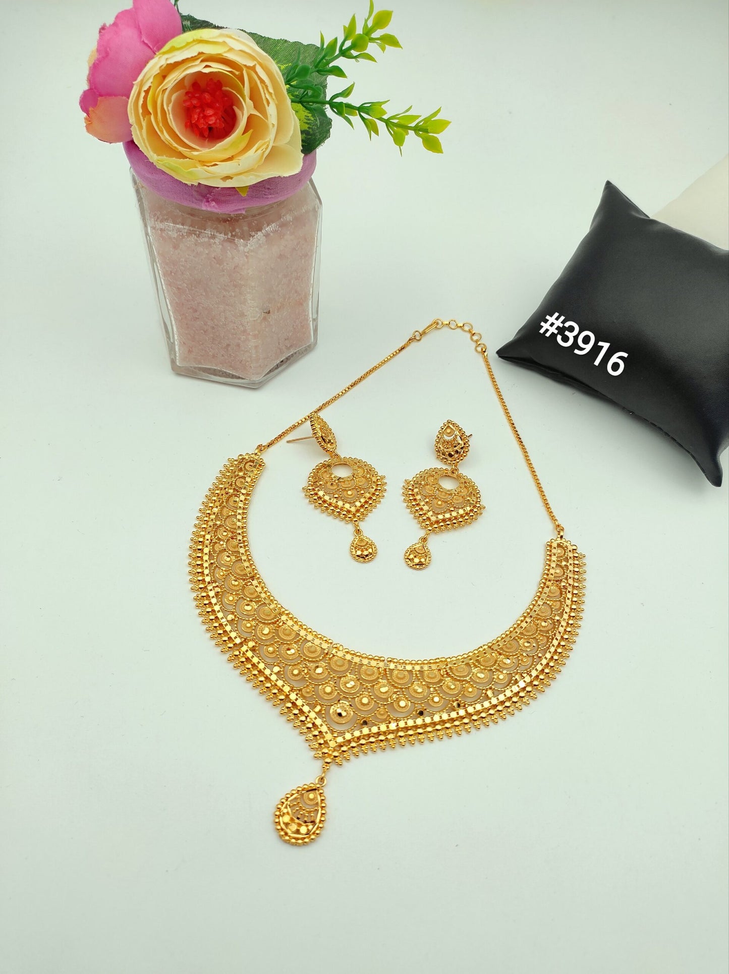 Gold Plated Bridal Short Necklace Set, PMJ Model No: 3916