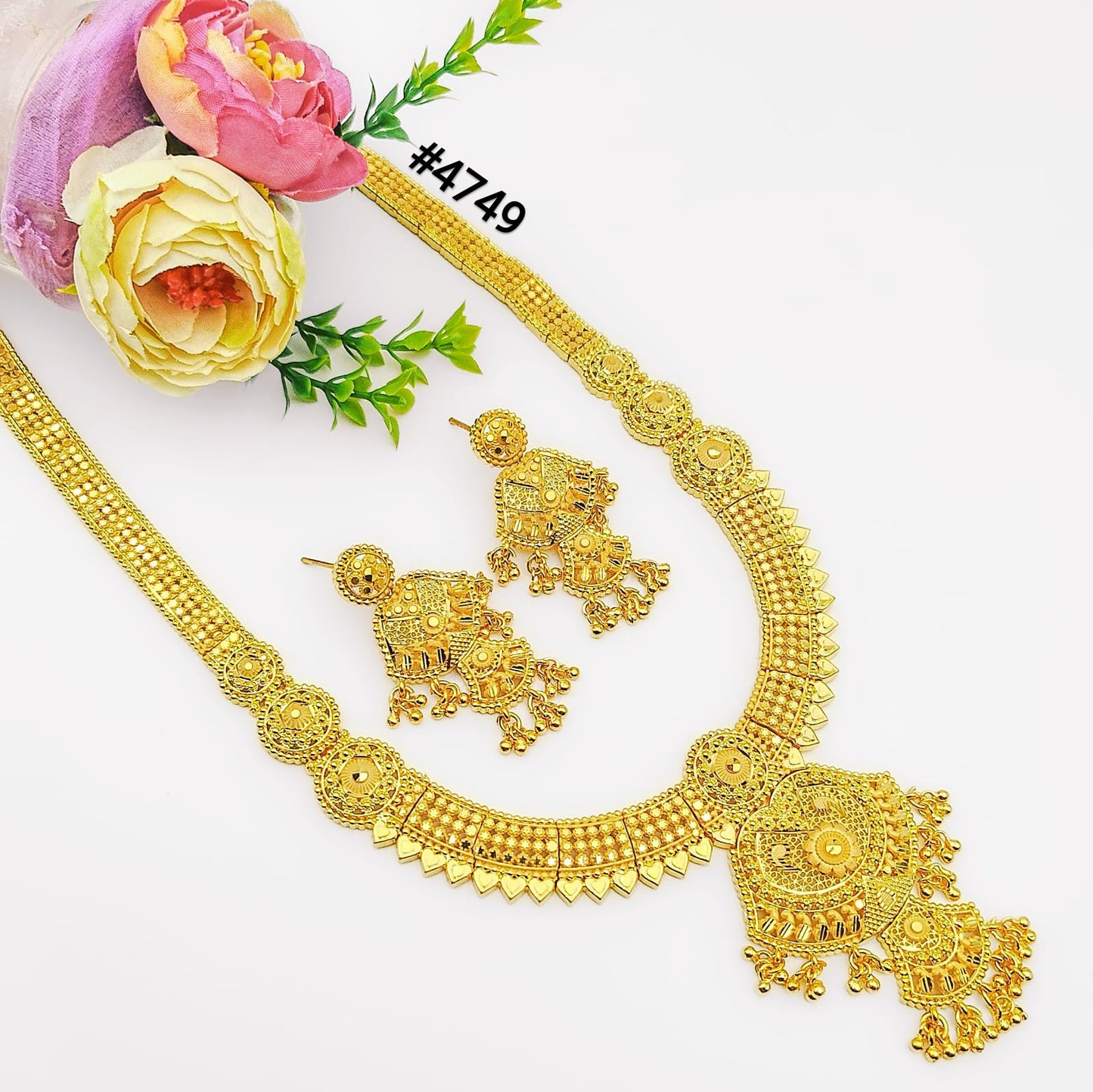 Gold Plated Hand Made Jewelry Long Necklace Set, PMJ Model No: 4749