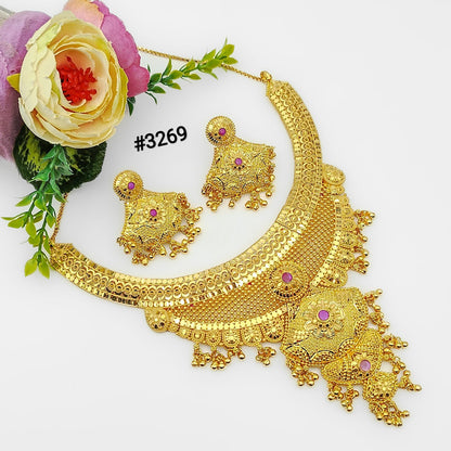 Gold Plated Hand Made Short Necklace Set, PMJ Model No: 3269