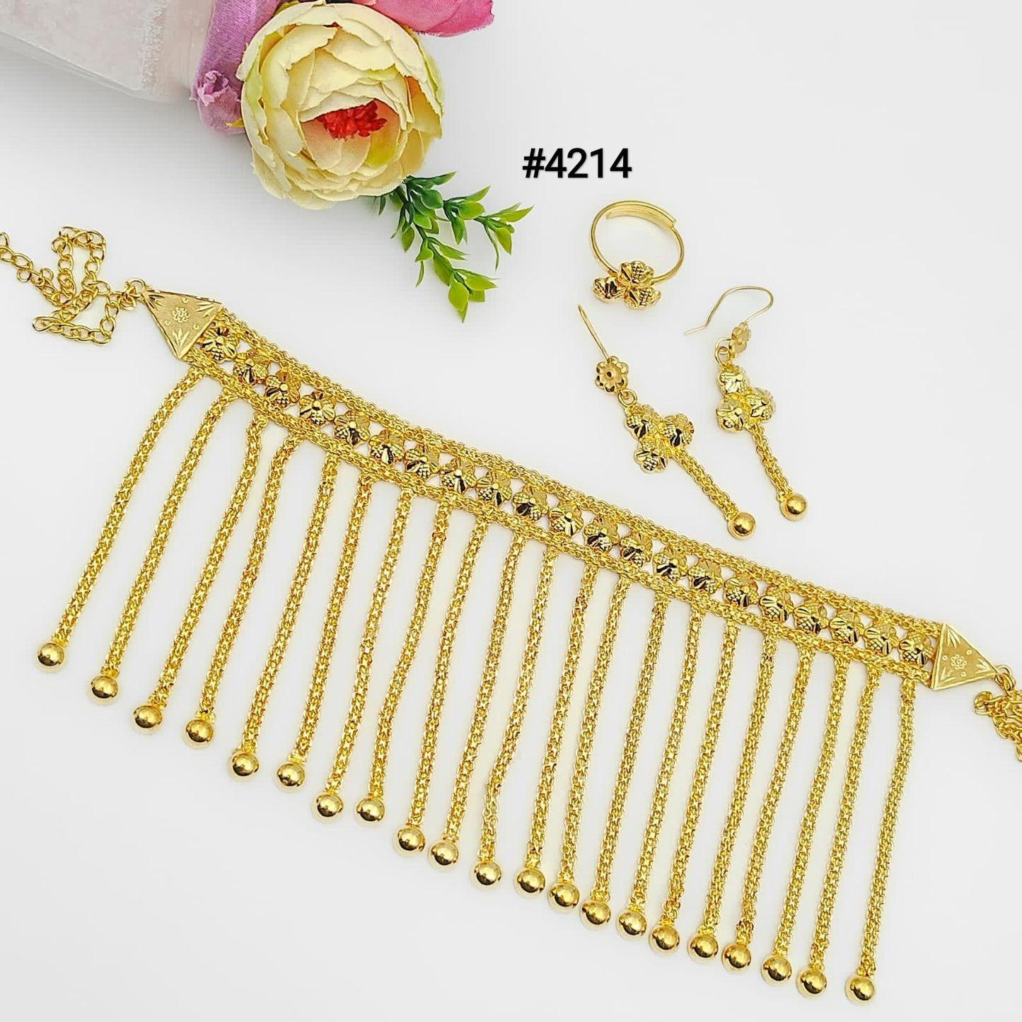 Gold Plated Bridal Short Necklace Set, PMJ Model No: 4214