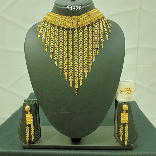 Gold Plated Bridal Short Necklace Set, PMJ Model No: 4828