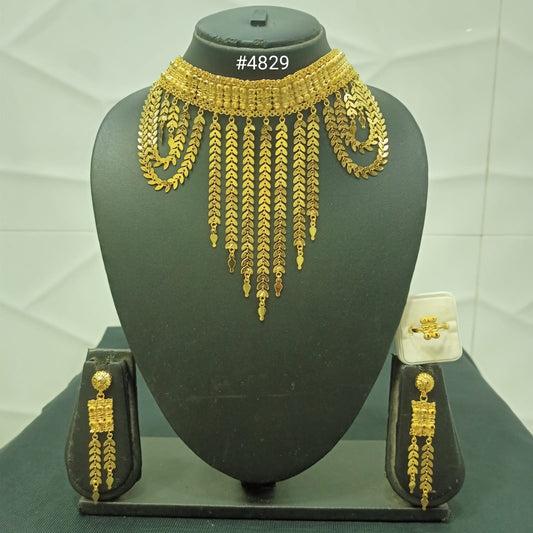 Gold Plated Bridal Short Necklace Set, PMJ Model No: 4829