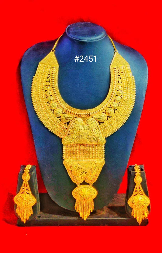 Gold Plated Beautiful Long Necklace with Earrings MODEL:2451
