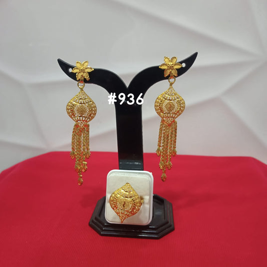 PMJ Trendy Gold Plated Beautiful Earrings with Finger Rings Set Junk Jewelry Sale MODEL : 936