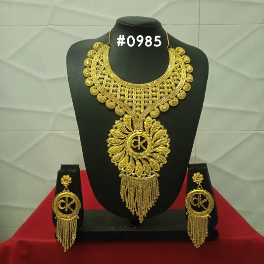 PMJ Kundan Gold Plated Beautiful Big Long Necklace Set with Earrings Costume Jewelry Sale MODEL : 985