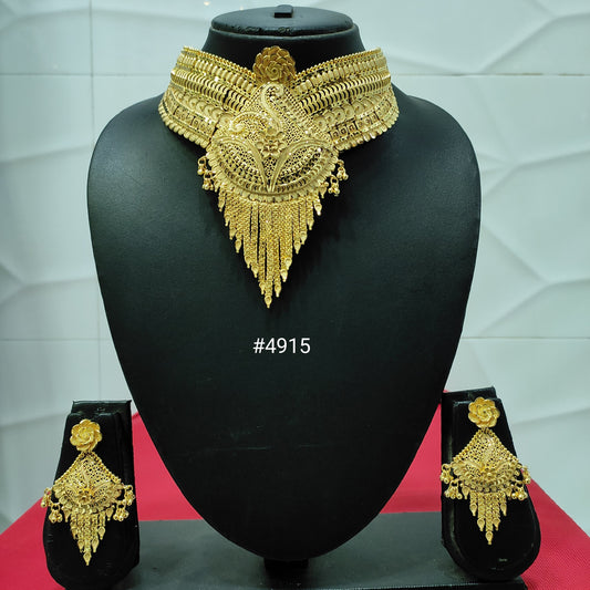 Gold Plated Bridal Short Necklace Set, PMJ Model No: 4915