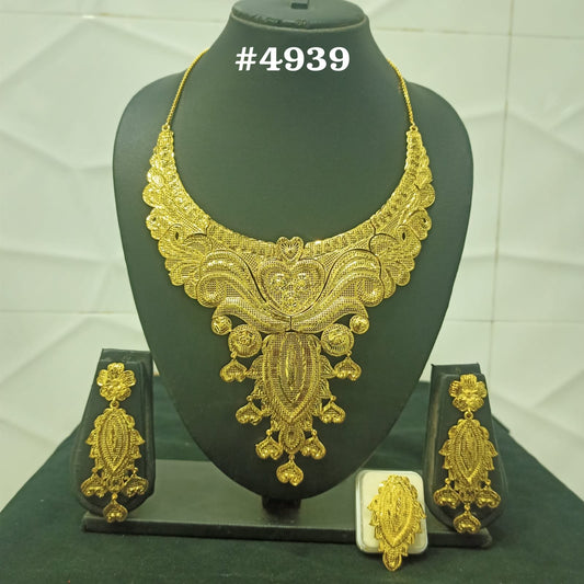 Gold Plated Bridal Short Necklace Set, PMJ Model No: 4939