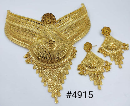Gold Plated Bridal Short Necklace Set, PMJ Model No: 4915