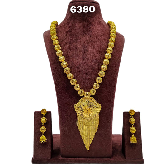 Gold Plated Hand Made Jewelry Long Necklace Set, PMJ Model No: 6380