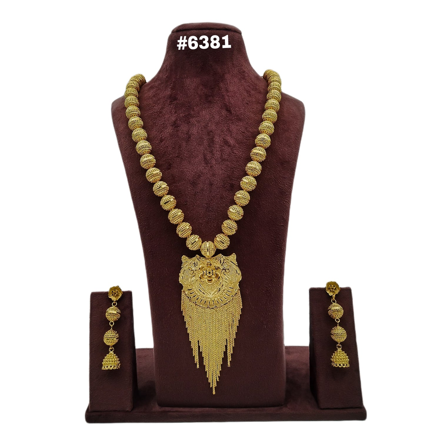 Gold Plated Hand Made Jewelry Long Necklace Set, PMJ Model No: 6381