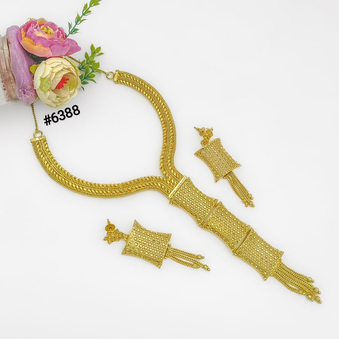 Gold Plated Hand Made Jewelry Long Necklace Set, PMJ Model No: 6388