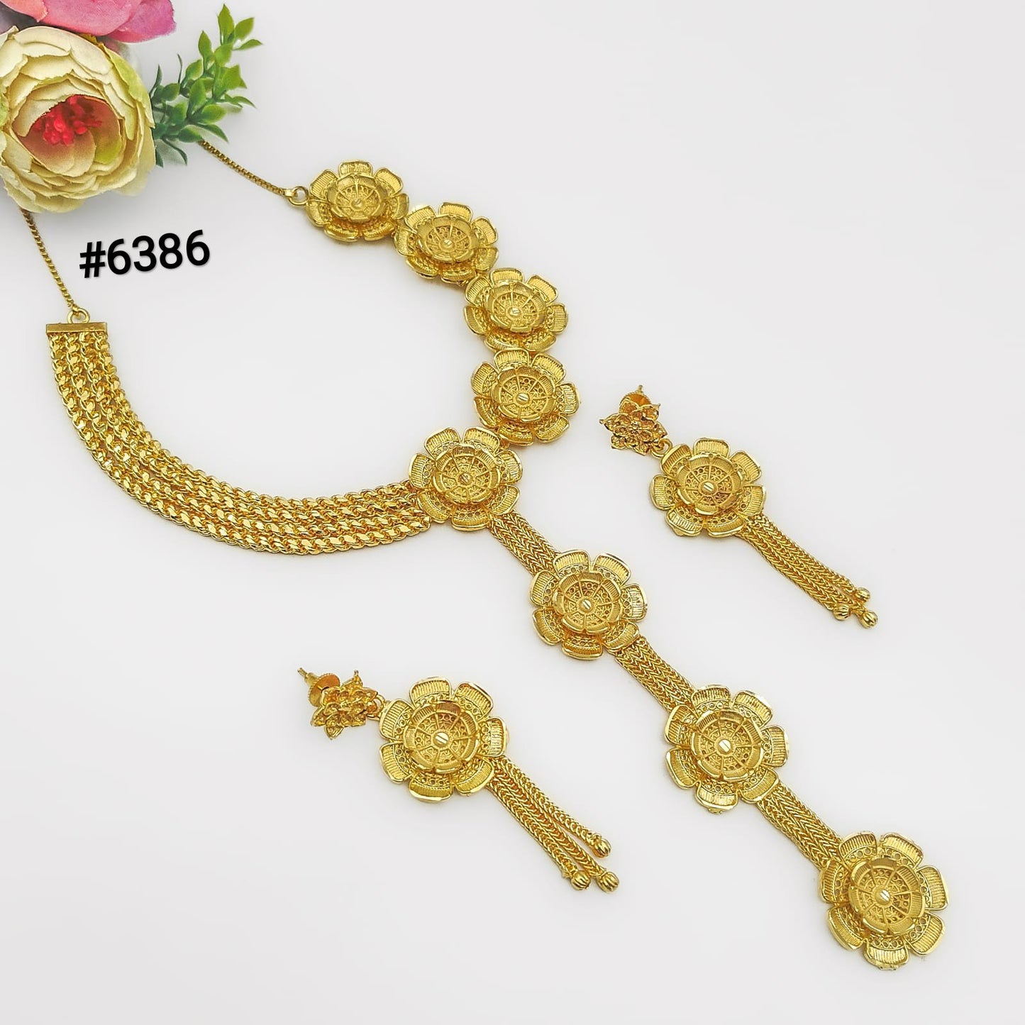 Gold Plated Hand Made Jewelry Long Necklace Set, PMJ Model No: 6386