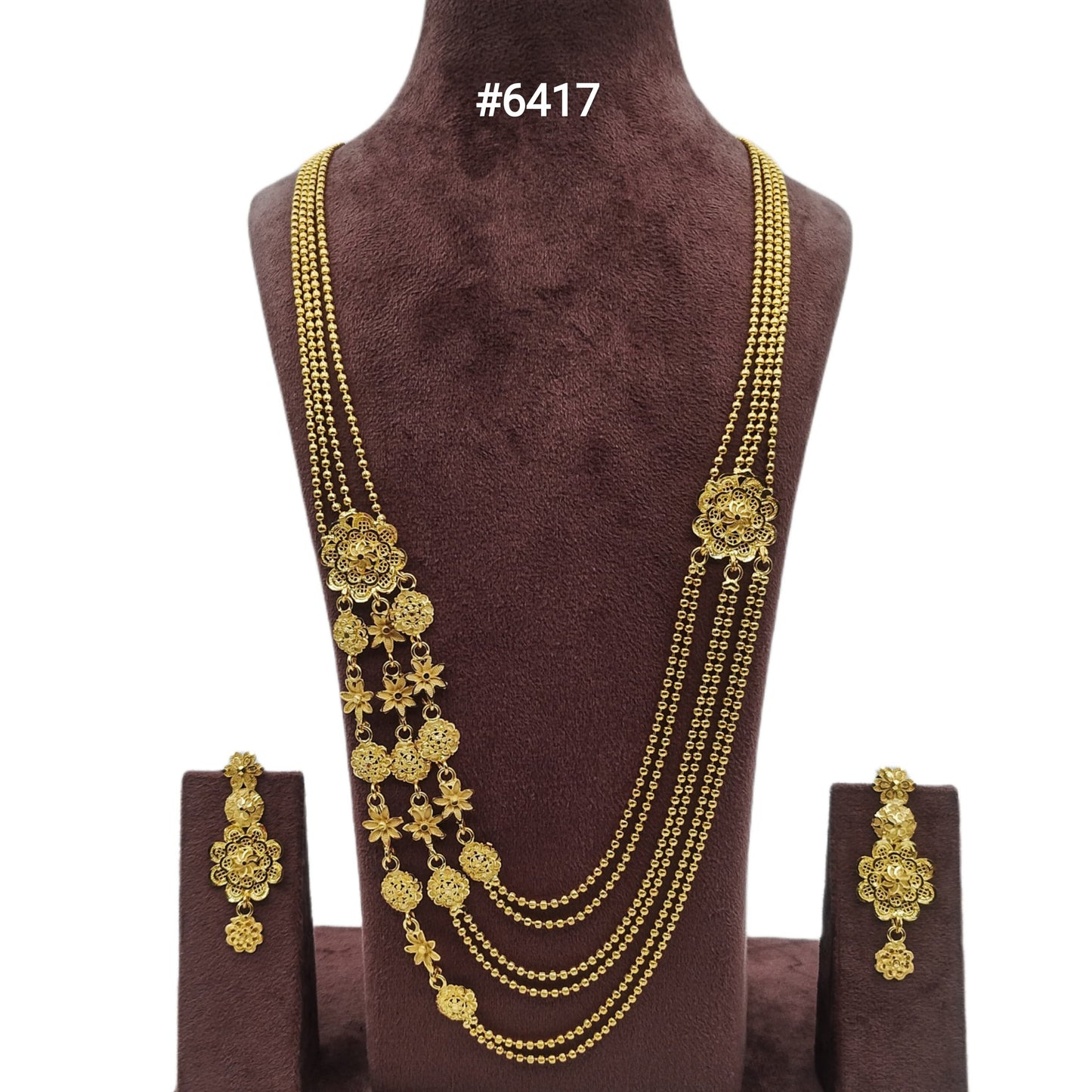 Gold Plated Hand Made Jewelry Long Necklace Set, PMJ Model No: 6417