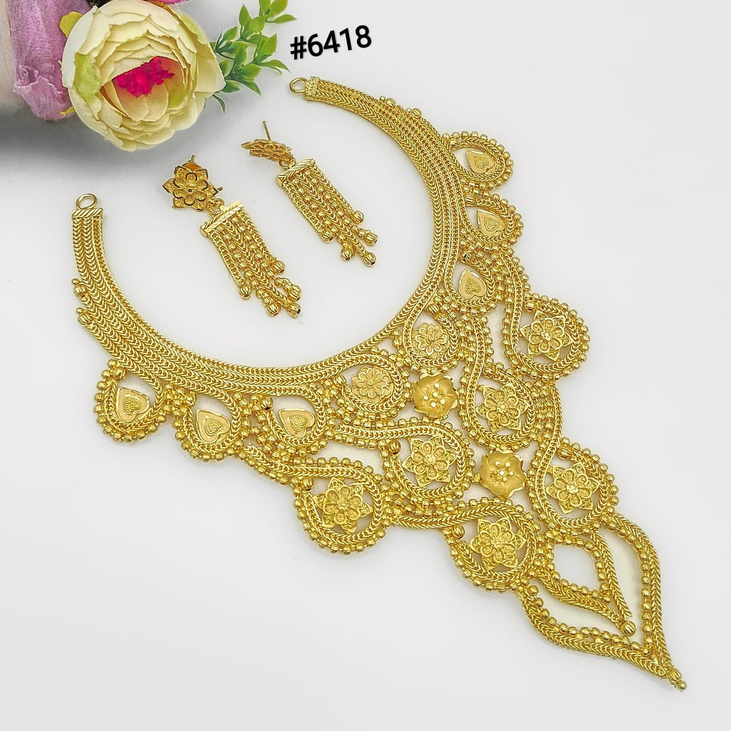 Gold Plated Hand Made Jewelry Long Necklace Set, PMJ Model No: 6418